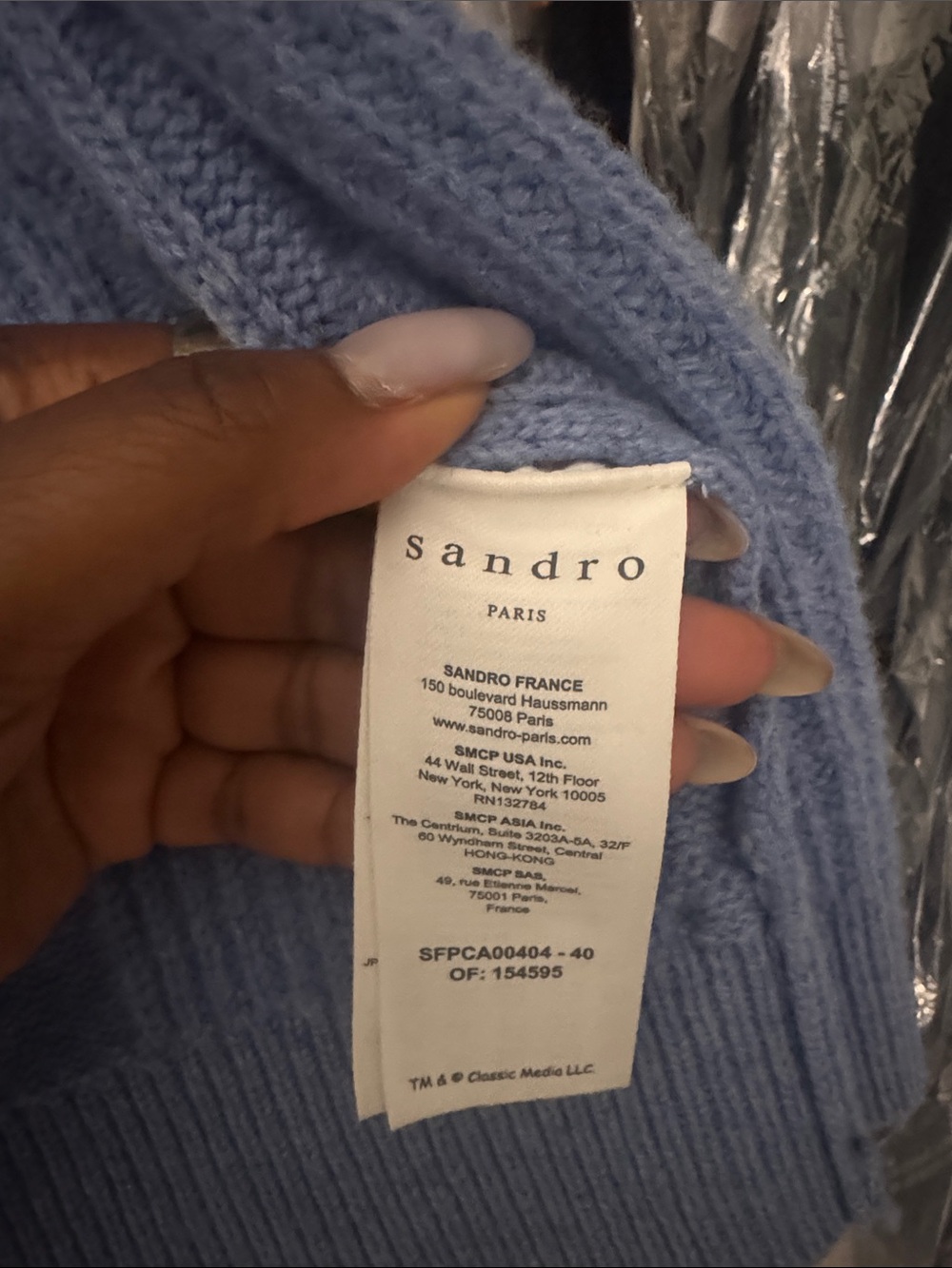 Sandro Light Blue Knit Cardigan with Navy and Cream Trim - Picture 2 of 4